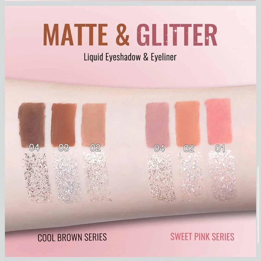Erinde 6 Pack Glitter Sparkle Matte Christmas Eyeshadow Pink Brown New